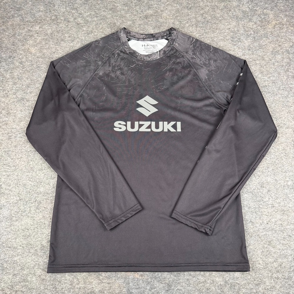 HUK‎ Fishing Shirt Long Sleeve SUZUKI Polyester Gray Mens Small S